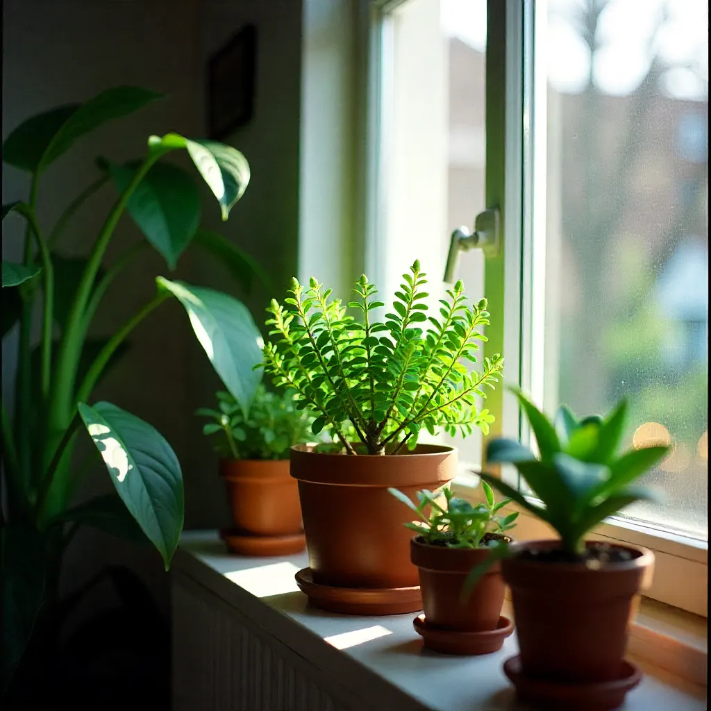 Low-light tolerant indoor plant in winter setting